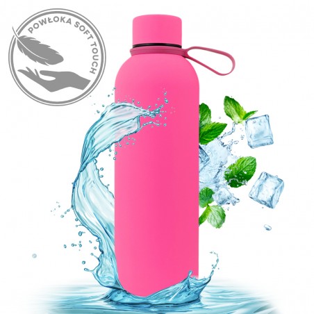 Fles, thermosfles 500 ml, roestvrij staal met SOFT TOUCH fuchsia coating BD46F