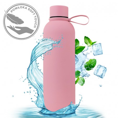 Fles, thermosfles 500 ml, roestvrij staal met SOFT TOUCH-coating lichtroze BD46R