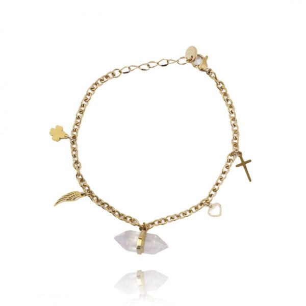 Armband van stainless steel met 14 krt goudplating en bergkristal BST1407B