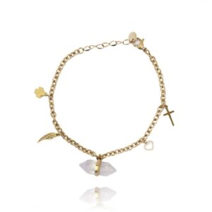 Armband van stainless steel met 14 krt goudplating en bergkristal BST1407B