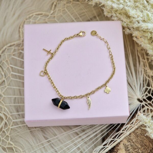 Armband van stainless steel met 14 krt goudplating en bergkristal BST1407CZ