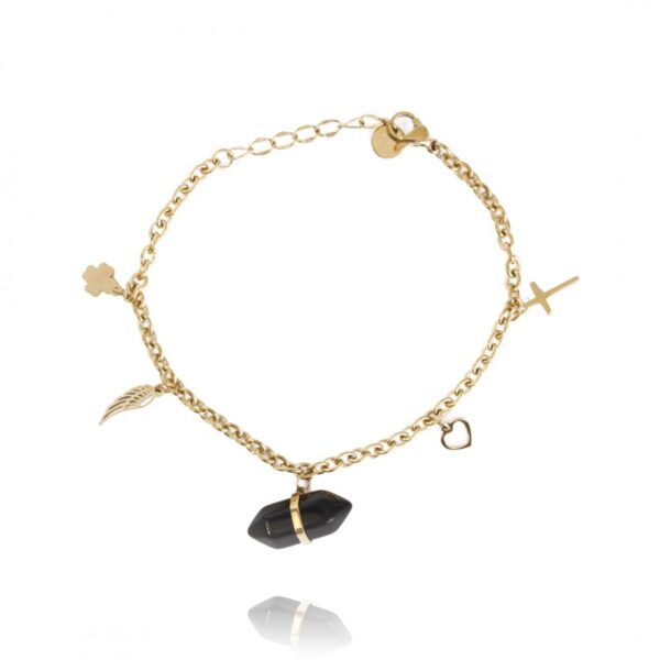 Armband van stainless steel met 14 krt goudplating en bergkristal BST1407CZ