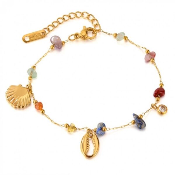 Armband schelpen en stenen van stainless steel met 14 krt goudplating BST1514