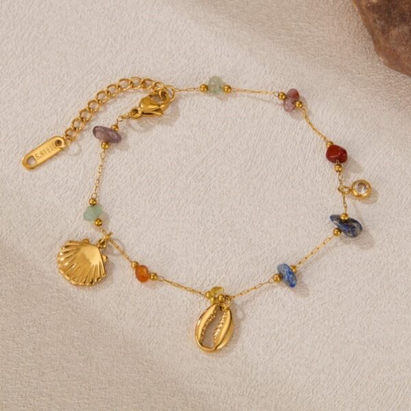 Armband schelpen en stenen van stainless steel met 14 krt goudplating BST1514