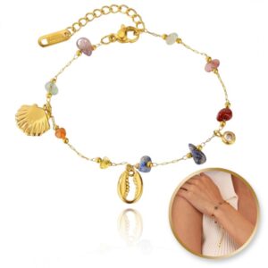 Armband schelpen en stenen van stainless steel met 14 krt goudplating BST1514