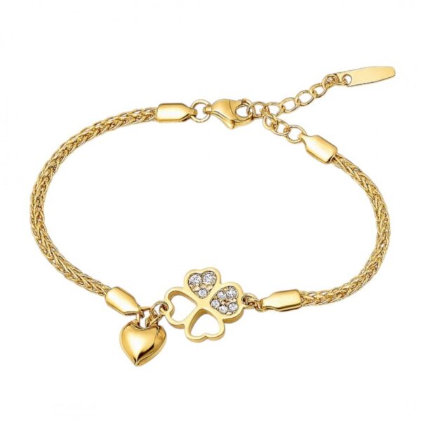 Armband van stainless steel met 14 krt goudplating harten en klaver BST1550