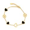 Armband van stainless steel met 14 krt goudplating harten en klaver BST1551