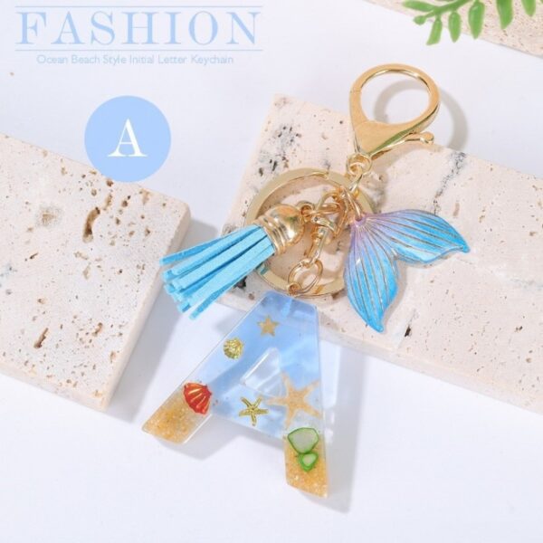 Sleutelhanger letter A zeemeerminstaart schelpen franjes BRL353A