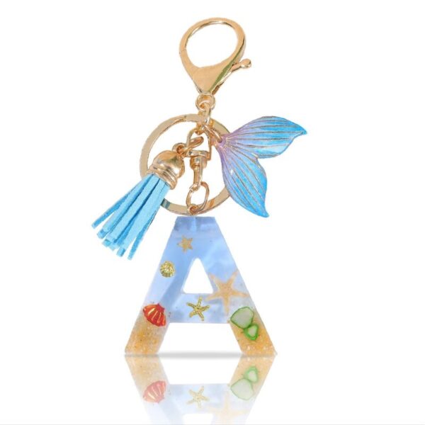 Sleutelhanger letter A zeemeerminstaart schelpen franjes BRL353A