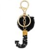 Sleutelhanger LETTER J met pompon zwart en goud BRL342J