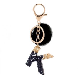 Sleutelhanger LETTER K met pompon zwart en goud BRL342K
