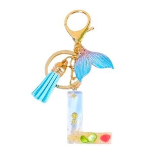 Sleutelhanger letter L zeemeerminstaart schelpen franjes BRL353L