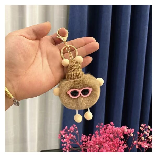 Sleutelhanger Cutie lichtbruin met roze zonnebril BRL336BR
