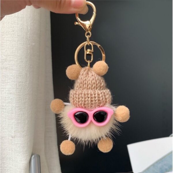 Sleutelhanger Cutie lichtbruin met roze zonnebril BRL336BR