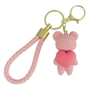 Sleutelhanger beertje met hart roze BRL284
