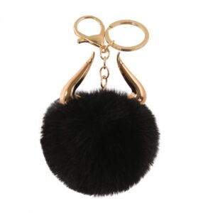 Sleutelhanger pompon met hoorns zwart BRL189