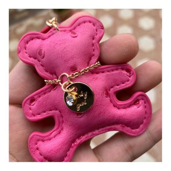 Sleutelhanger beertje en franjes fuchsia BRL357