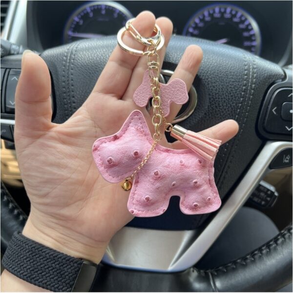 Sleutelhanger hond en franjes roze BRL355