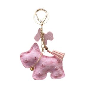 Sleutelhanger hond en franjes roze BRL355