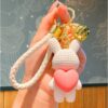 Sleutelhanger met bel LIEF KONIJN met HART wit BRL360