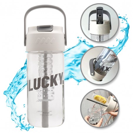 Waterfles met mandje en rietje 600 ml Lucky BD31