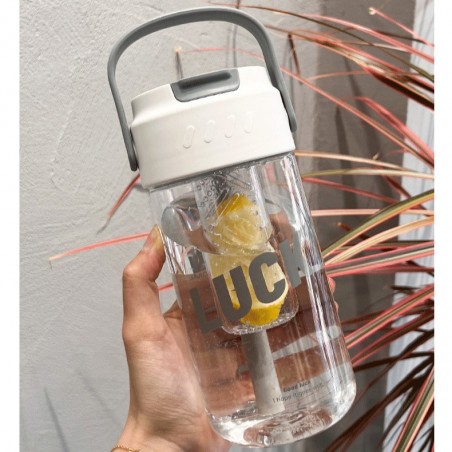 Fles, waterfles met mandje en rietje 800 ml Lucky BD36