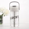 Fles, waterfles met mandje en rietje 800 ml Lucky BD36
