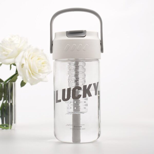 Fles, waterfles met mandje en rietje 800 ml Lucky BD36