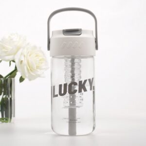 Fles, waterfles met mandje en rietje 800 ml Lucky BD36