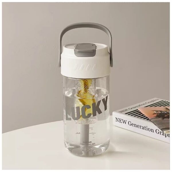 Fles, waterfles met mandje en rietje 800 ml Lucky BD36