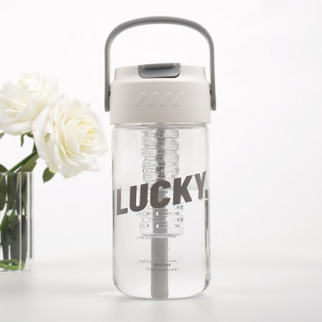 Fles, waterfles met mandje en rietje 800 ml Lucky BD36