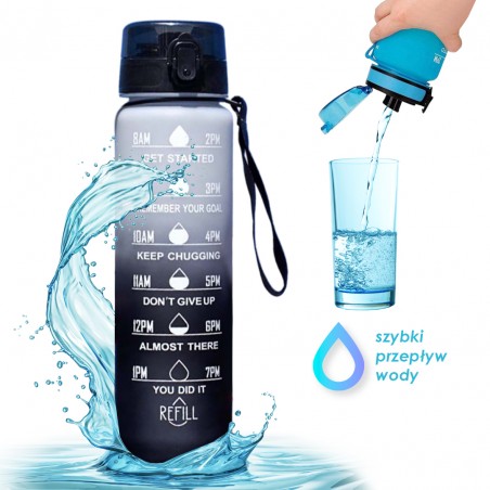 Waterfles, maatbeker 1L OMBRE Grijs met Zwart BD16