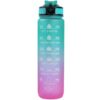Waterfles, maatbeker en rietje 1L OMBRE Groen met Roze BD19