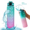 Waterfles, maatbeker en rietje 1L OMBRE Groen met Roze BD19