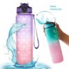 Waterfles met maatbeker en rietje 1L OMBRE Violet met Koraal BD20