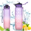 Waterfles met maatbeker en rietje 1L OMBRE Violet met Koraal BD20