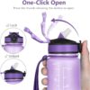 Waterfles met maatbeker en rietje 1L OMBRE Violet met Koraal BD20