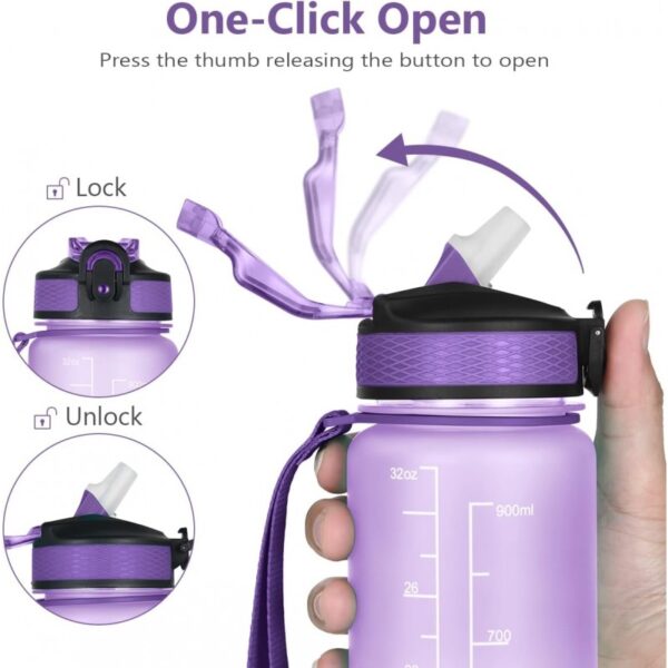 Waterfles met maatbeker en rietje 1L OMBRE Violet met Koraal BD20