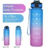 Waterfles met maatbeker en rietje 1L OMBRE Violet met Koraal BD20