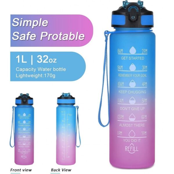 Waterfles met maatbeker en rietje 1L OMBRE Violet met Koraal BD20