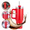 Thermische beker met grote inhoud, handvat en rietje, 1 liter, rood, cup15