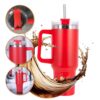 Thermische beker met grote inhoud, handvat en rietje, 1 liter, rood, cup15