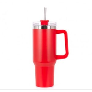 Thermische beker met grote inhoud, handvat en rietje, 1 liter, rood, cup15