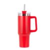 Thermische beker met grote inhoud, handvat en rietje, 1 liter, rood, cup15
