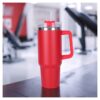 Thermische beker met grote inhoud, handvat en rietje, 1 liter, rood, cup15