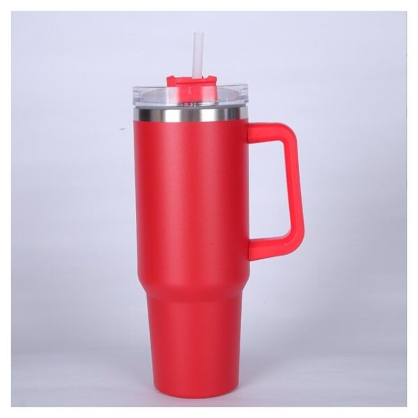 Thermische beker met grote inhoud, handvat en rietje, 1 liter, rood, cup15