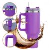 THERMISCHE BEKER MET GROTE INHOUD, HANDGREEP EN RIETJE THERMOS 1L PAARSE CUP11