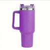 THERMISCHE BEKER MET GROTE INHOUD, HANDGREEP EN RIETJE THERMOS 1L PAARSE CUP11