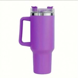 THERMISCHE BEKER MET GROTE INHOUD, HANDGREEP EN RIETJE THERMOS 1L PAARSE CUP11