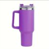 THERMISCHE BEKER MET GROTE INHOUD, HANDGREEP EN RIETJE THERMOS 1L PAARSE CUP11
